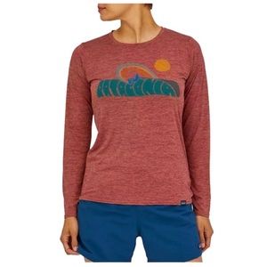 Patagonia Long Sleeve Capilene Cool Daily Graphic Rainbow Rail Rosehip Med